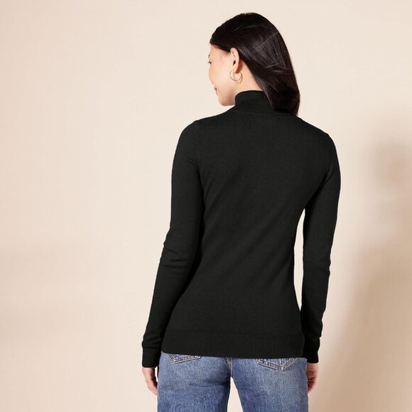 Women's Lightweight Cotton Blend Turtleneck Sweater Plus Size Black - Picture 3 of 8